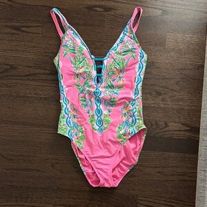 Lilly Pulitzer Pink and Blue Floral One Piece Swimsuit